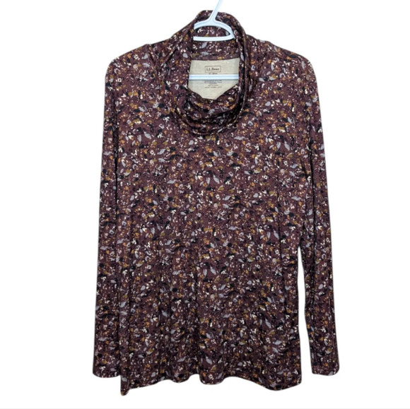 L.L.Bean Prima Supima  Cotton Purple Burgundy Printed Turtle Neck XL Reg Woman's - Picture 1 of 7